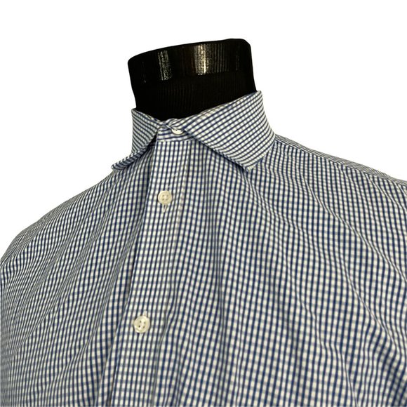 Tommy Hilfiger Men's Slim Fit Blue White Check Long Sleeve Button Front Shirt 17 - Picture 1 of 9